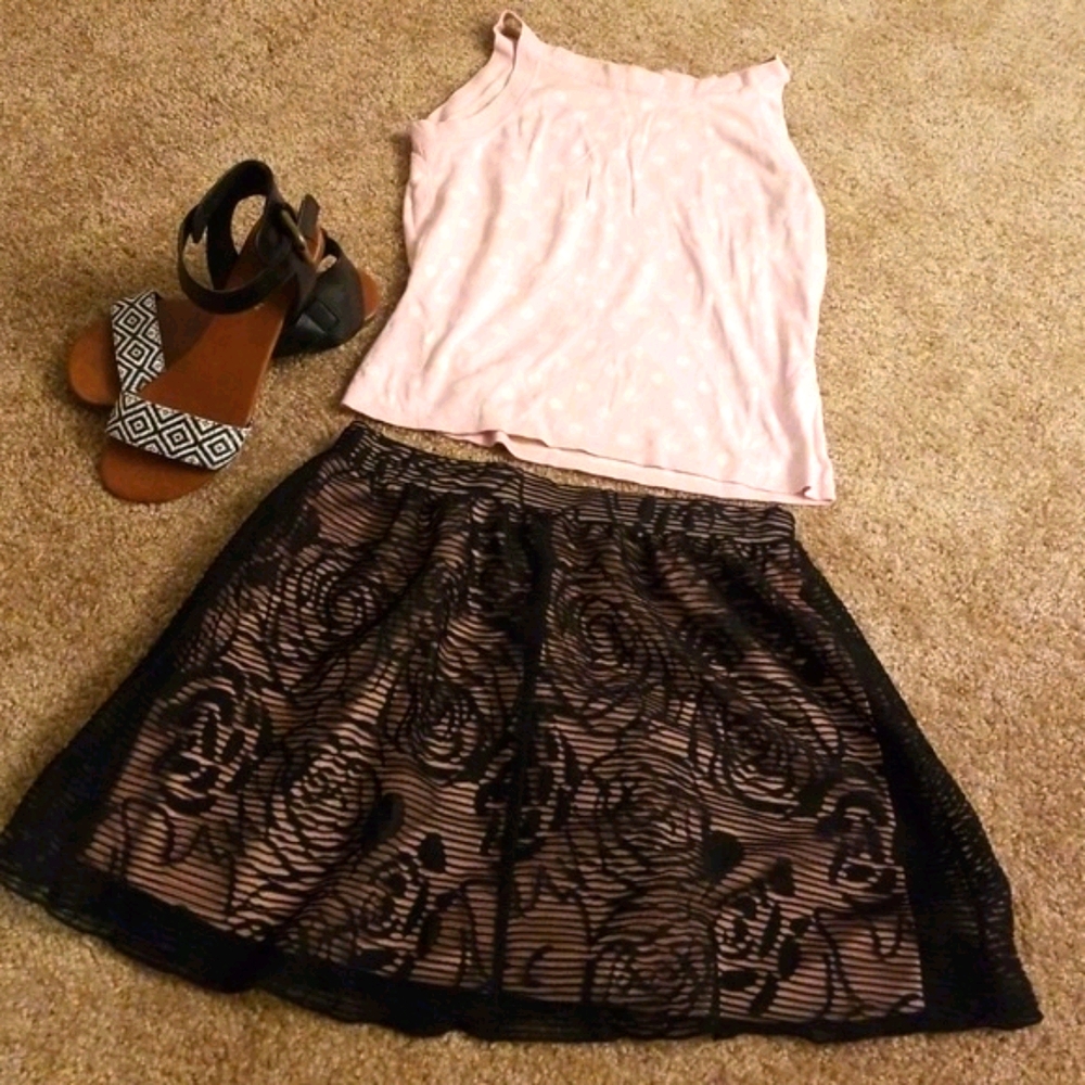 Ladies Boho Black And BLUSH pink Lace Mini Skirt
